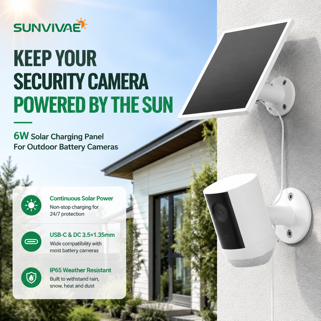 Sunvivae 6W Solar Panel for Ring Cameras | USB-C & Barrel Plug