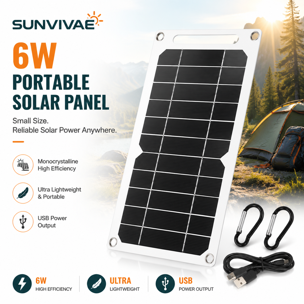 Sunvivae 6W Portable USB Solar Panel for Small Devices