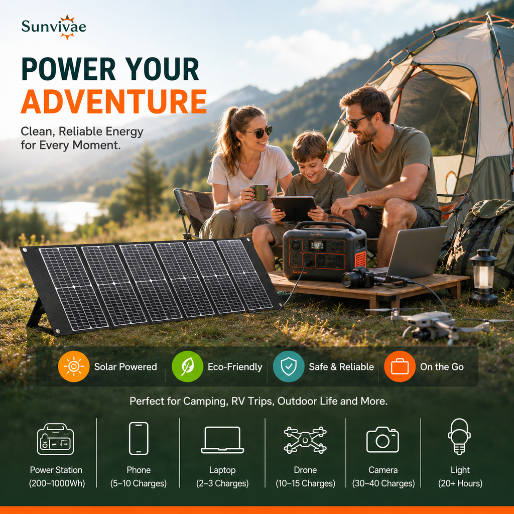 Sunvivae 100W Foldable Portable Solar Panel | USB-C PD 45W, XT60 & Anderson, IP65 Waterproof for Camping, RV & Power Stations