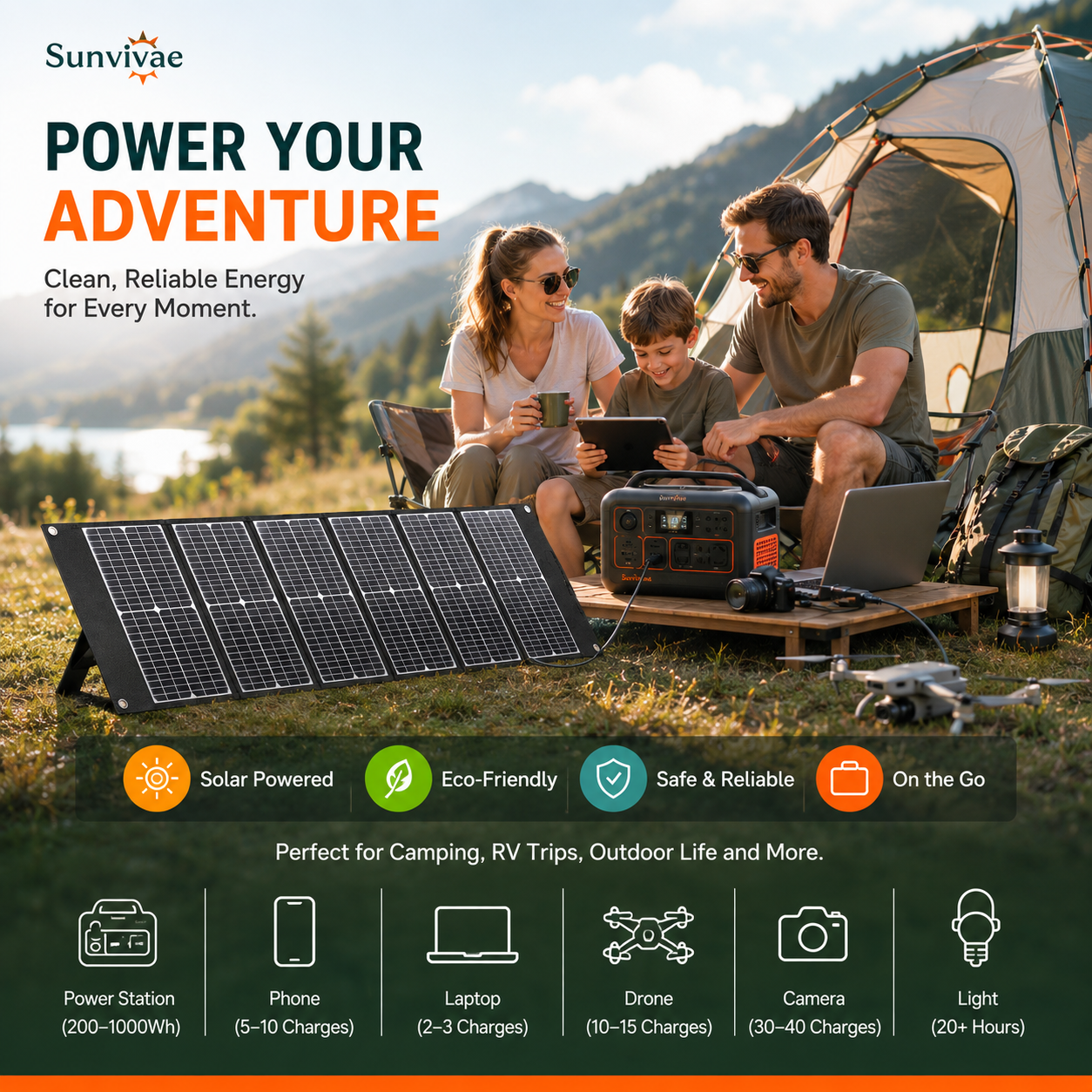 Sunvivae 100W Foldable Portable Solar Panel | USB-C PD 45W, XT60 & Anderson, IP65 Waterproof for Camping, RV & Power Stations