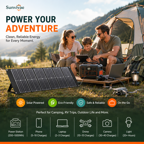 Sunvivae 100W Foldable Portable Solar Panel | USB-C PD 45W, XT60 & Anderson, IP65 Waterproof for Camping, RV & Power Stations