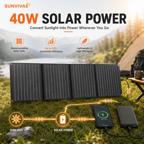 Sunvivae 40W Portable Solar Panel | 4-Fold USB Charger for Camping & Hiking