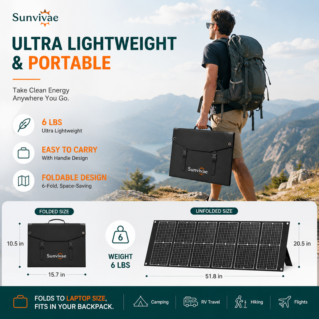 Sunvivae 100W Foldable Portable Solar Panel | USB-C PD 45W, XT60 & Anderson, IP65 Waterproof for Camping, RV & Power Stations