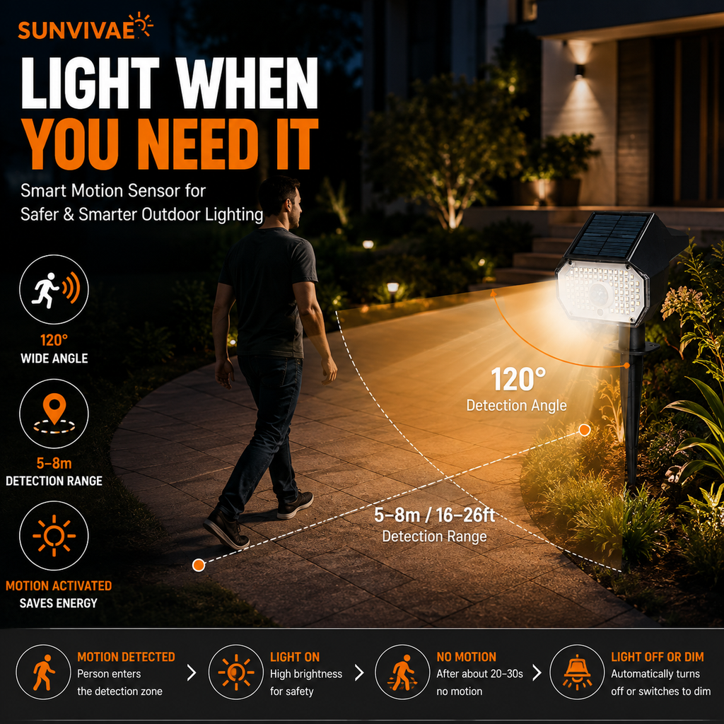 Sunvivae 76 LED Solar Motion Sensor Spotlight | 3 Modes, IP65