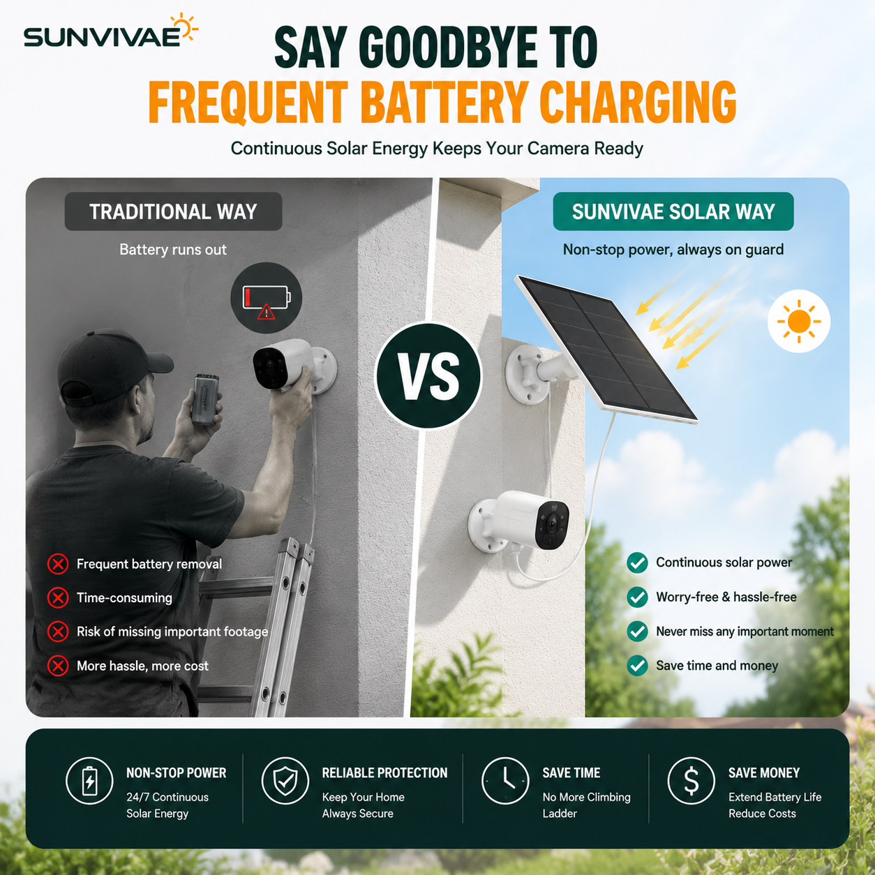 Sunvivae 5W solar panel helping reduce manual battery-camera recharging
