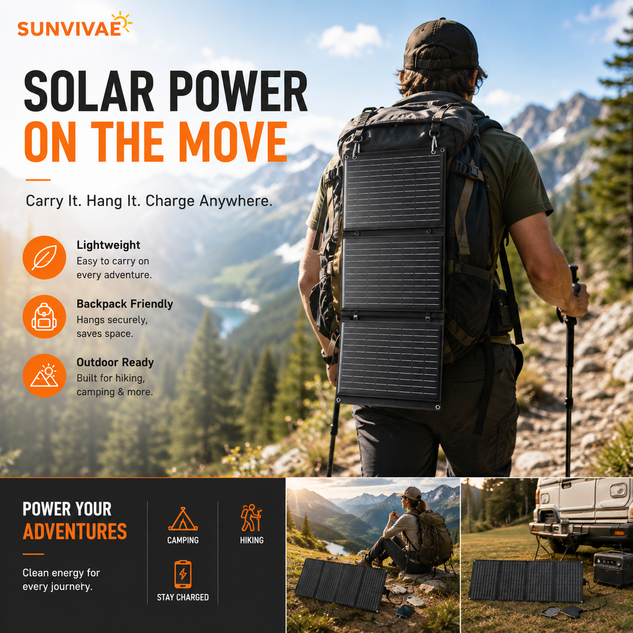 Sunvivae 40W Portable Solar Panel | 4-Fold USB Charger for Camping & Hiking