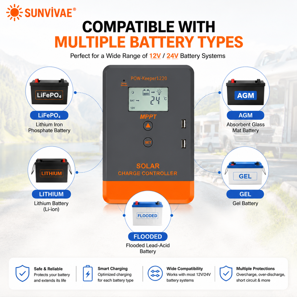 Compatible GEL sealed flooded LiFePO4 and lithium battery profiles