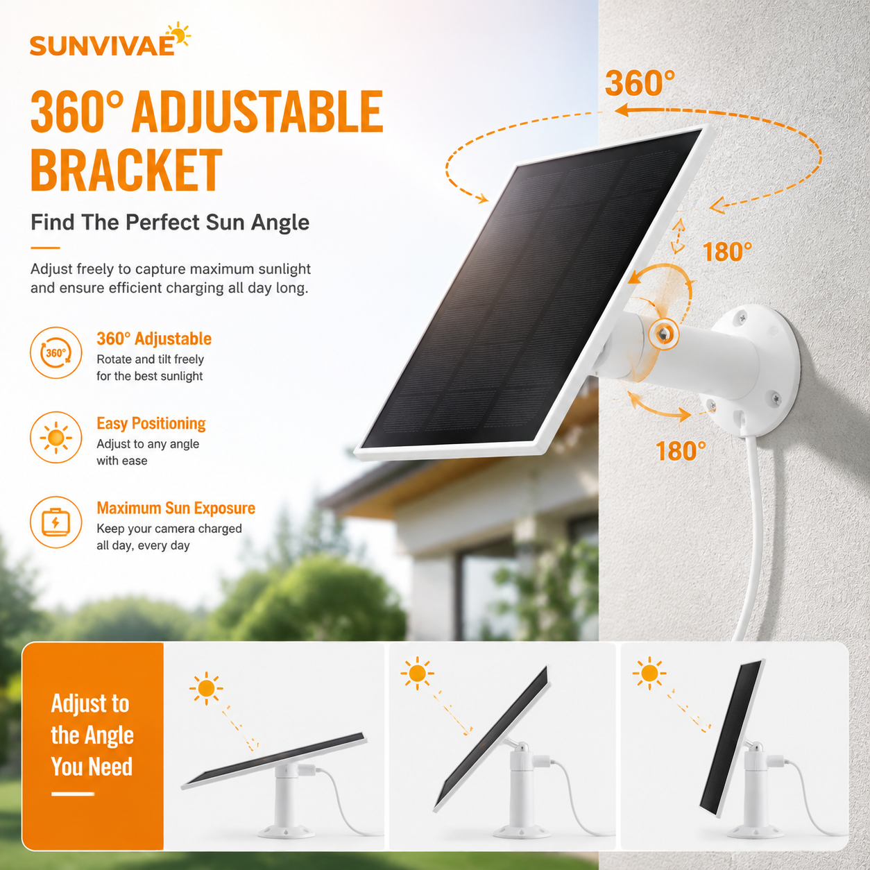 Sunvivae 8W Solar Panel for Bird Feeder & Battery Cameras | USB-C & Micro USB