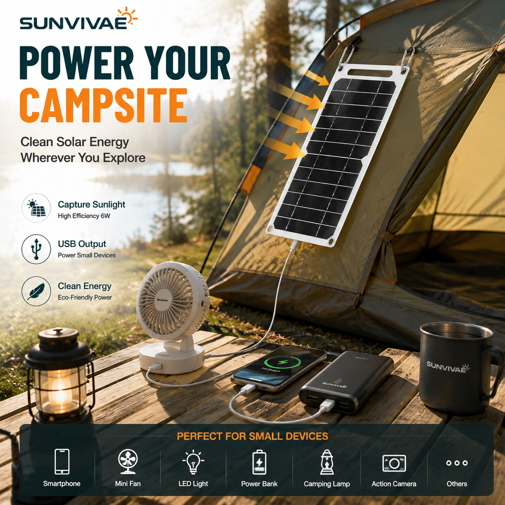 Sunvivae 6W Portable USB Solar Panel for Small Devices