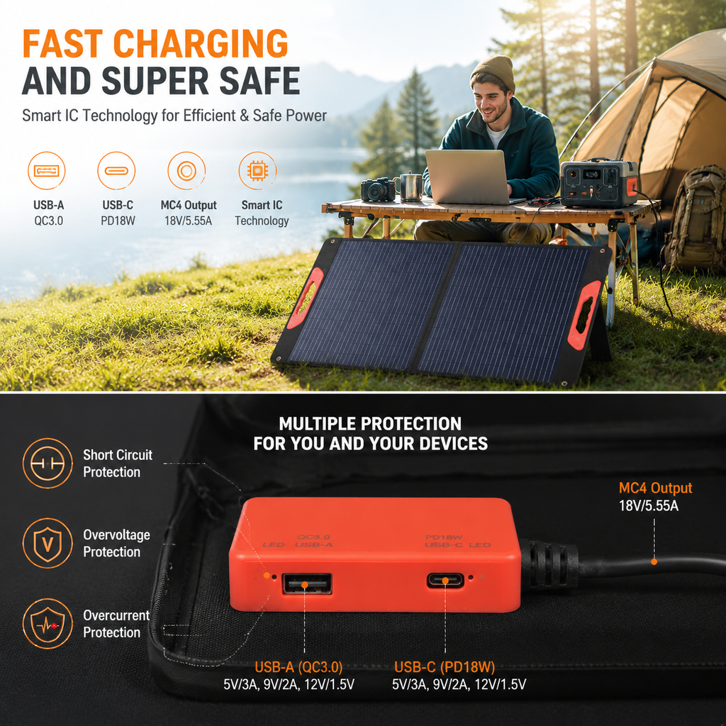 Sunvivae 100W Foldable Solar Panel with USB-C & MC4