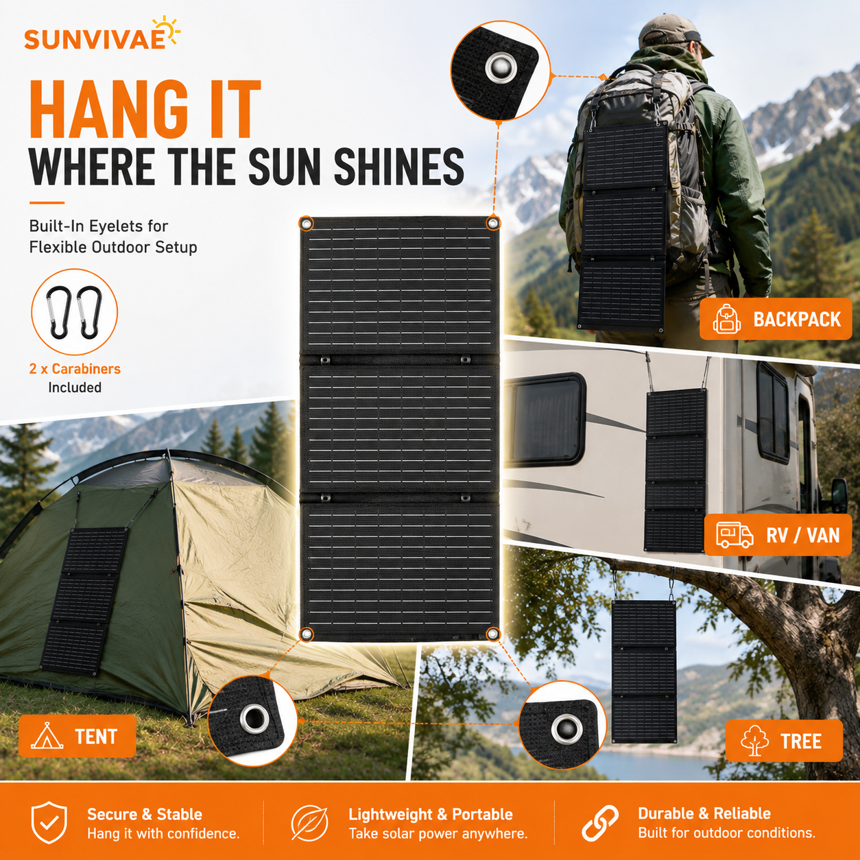 Sunvivae 40W Portable Solar Panel | 4-Fold USB Charger for Camping & Hiking