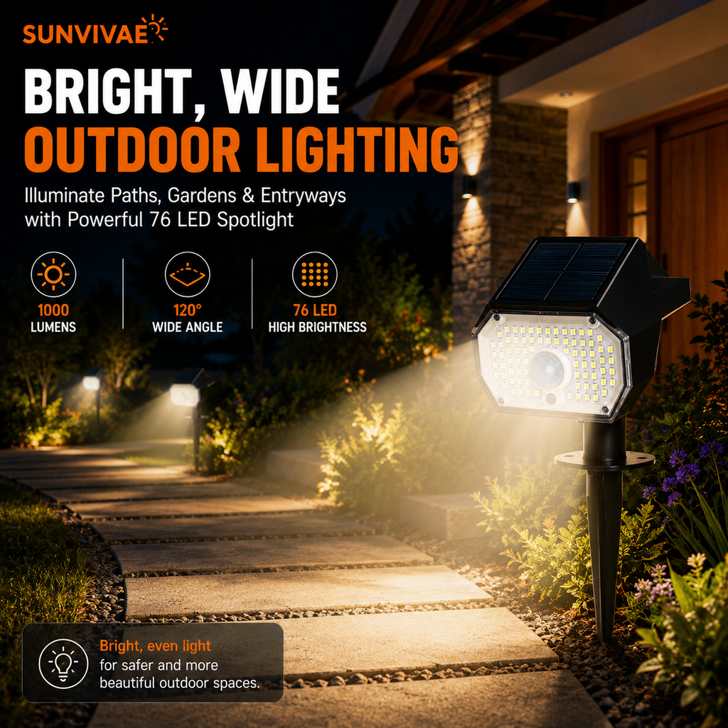 Sunvivae 76 LED Solar Motion Sensor Spotlight | 3 Modes, IP65