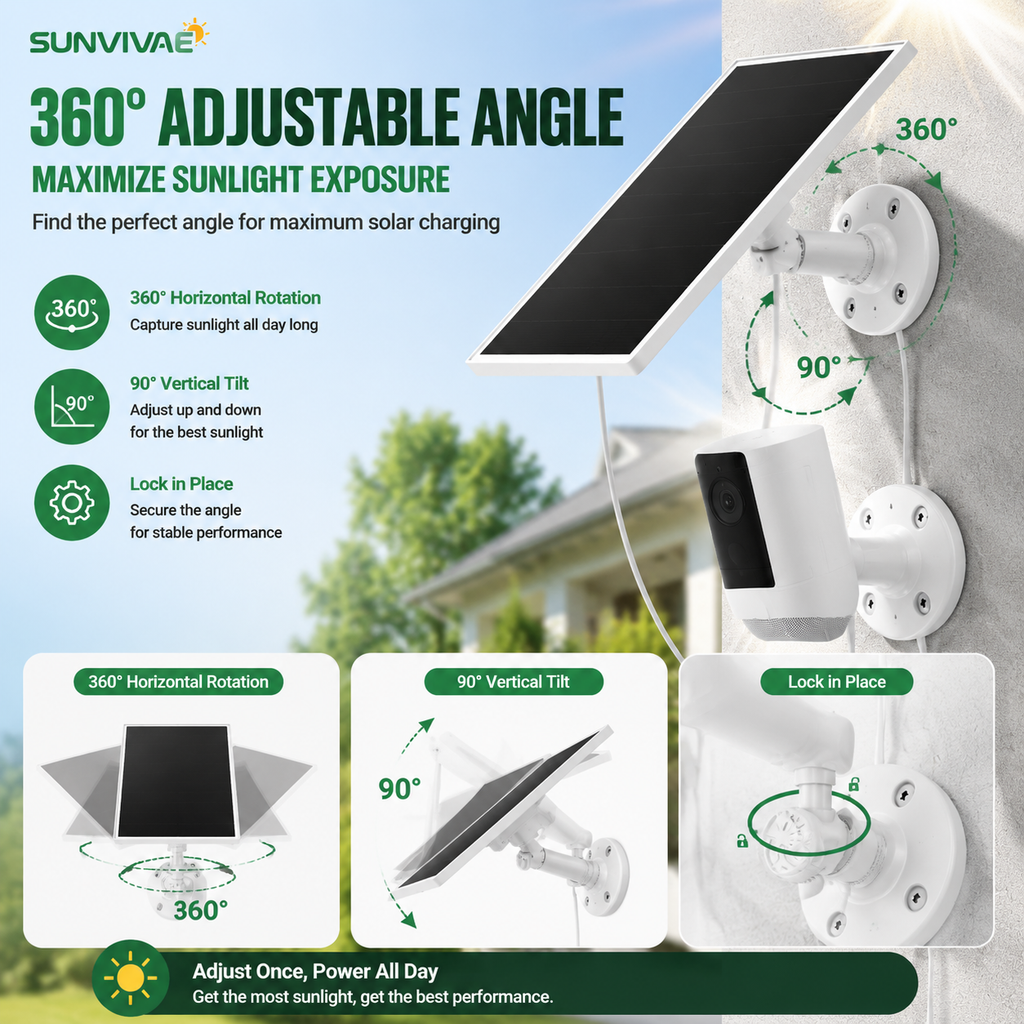 Sunvivae 6W Solar Panel for Ring Cameras | USB-C & Barrel Plug