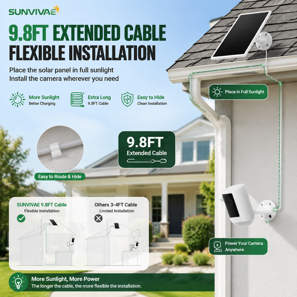 Sunvivae 6W Solar Panel for Ring Cameras | USB-C & Barrel Plug