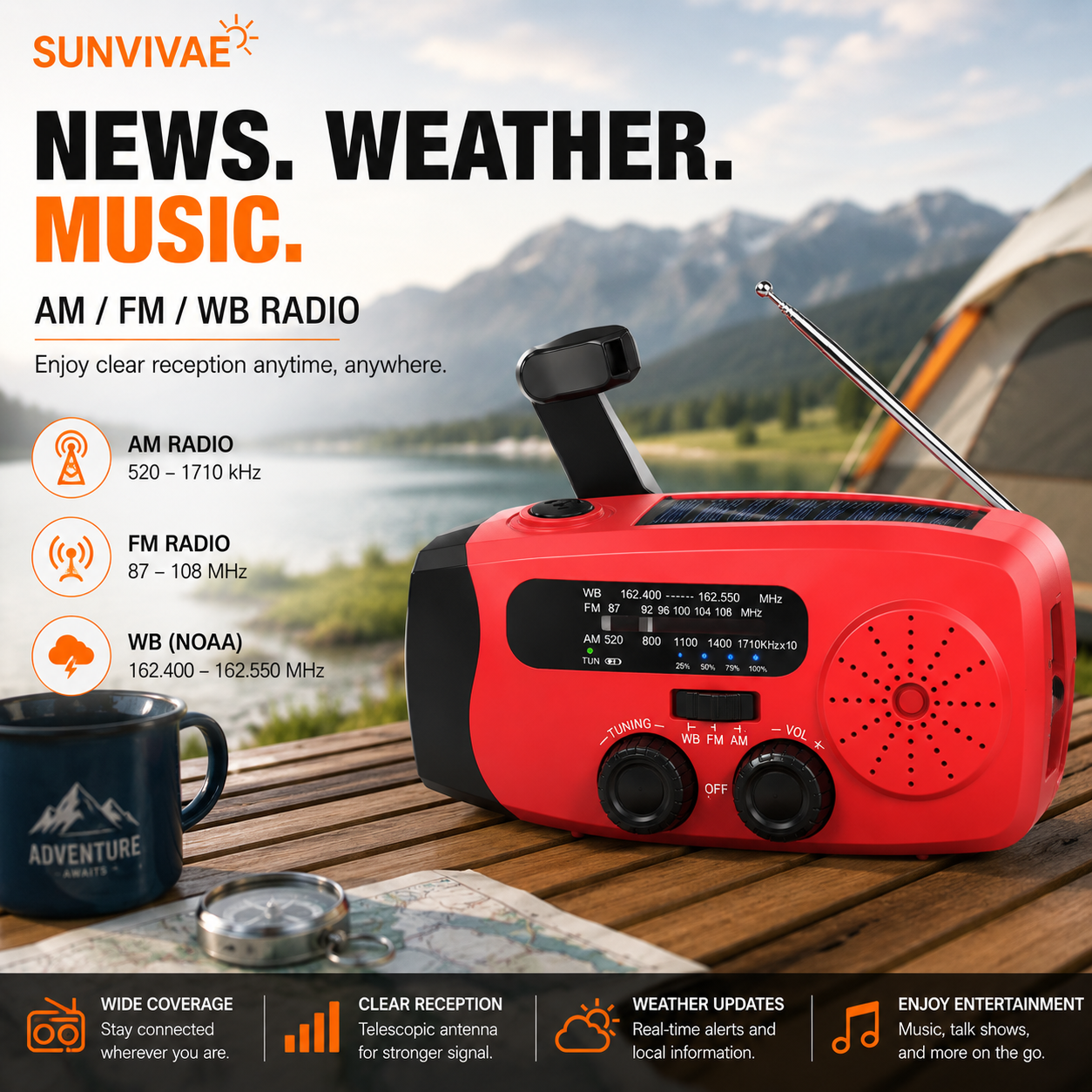 AM FM and NOAA weather-band reception on the compact emergency radio