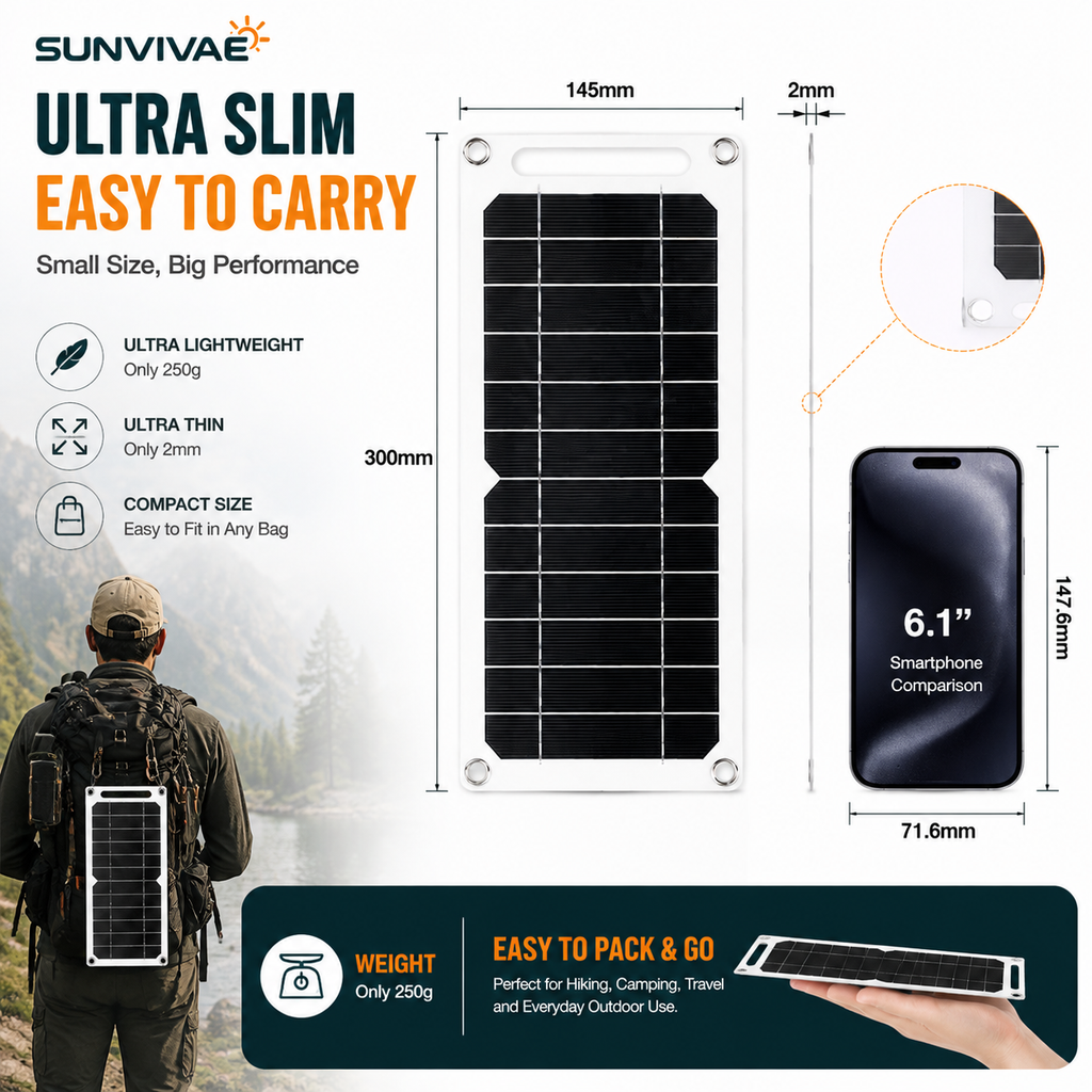Sunvivae 6W Portable USB Solar Panel for Small Devices