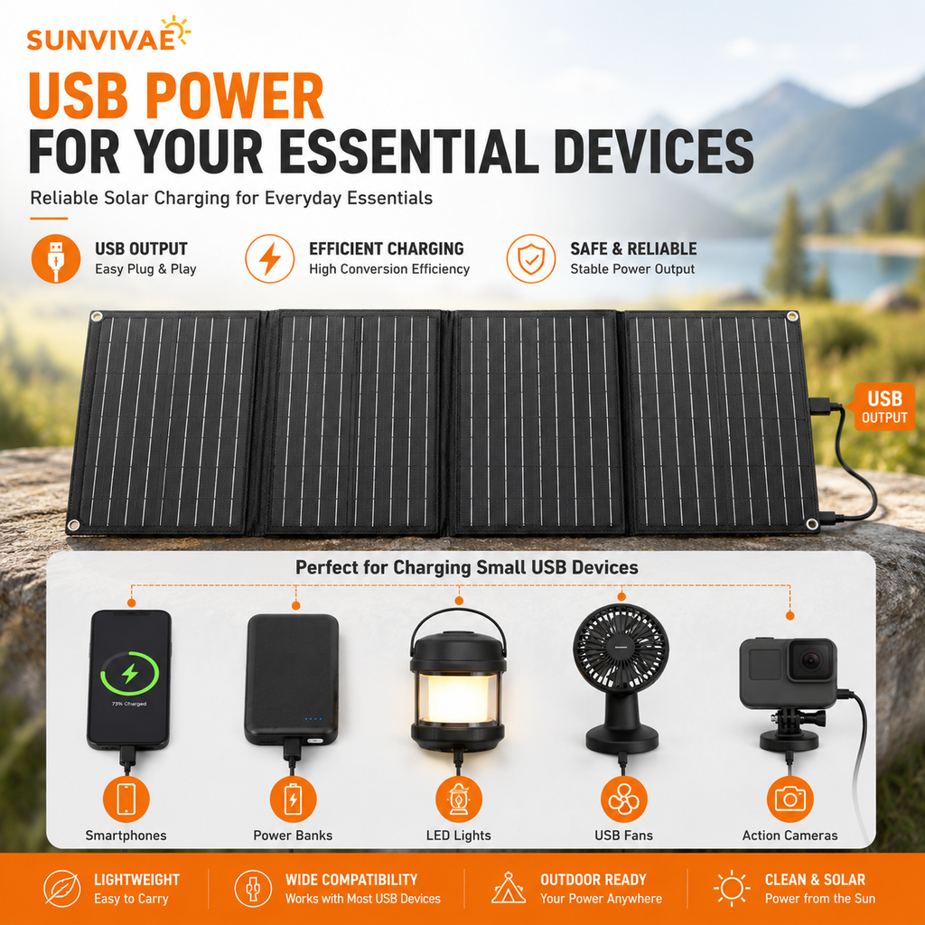 Sunvivae 40W Portable Solar Panel | 4-Fold USB Charger for Camping & Hiking