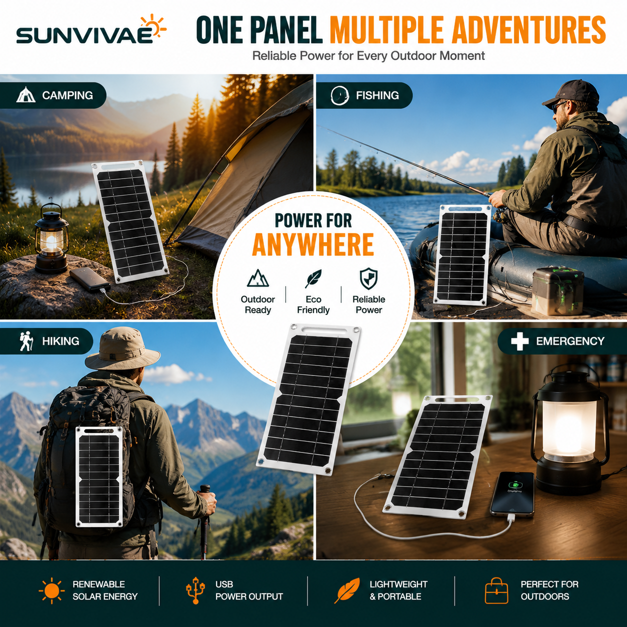 Sunvivae 6W Portable USB Solar Panel for Small Devices