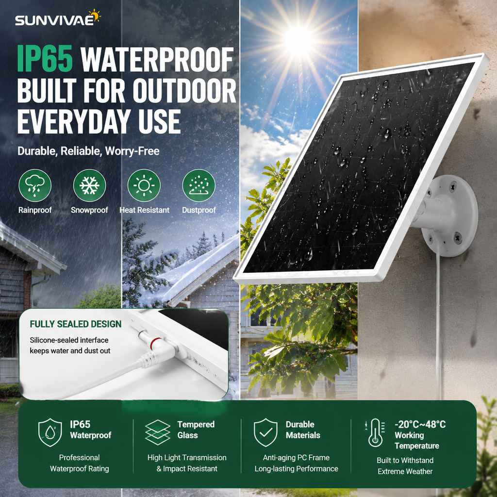 Sunvivae 6W Solar Panel for Ring Cameras | USB-C & Barrel Plug