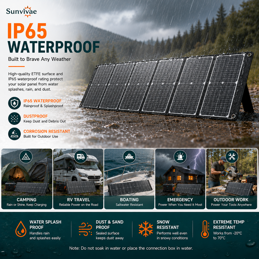 Sunvivae 100W Foldable Portable Solar Panel | USB-C PD 45W, XT60 & Anderson, IP65 Waterproof for Camping, RV & Power Stations