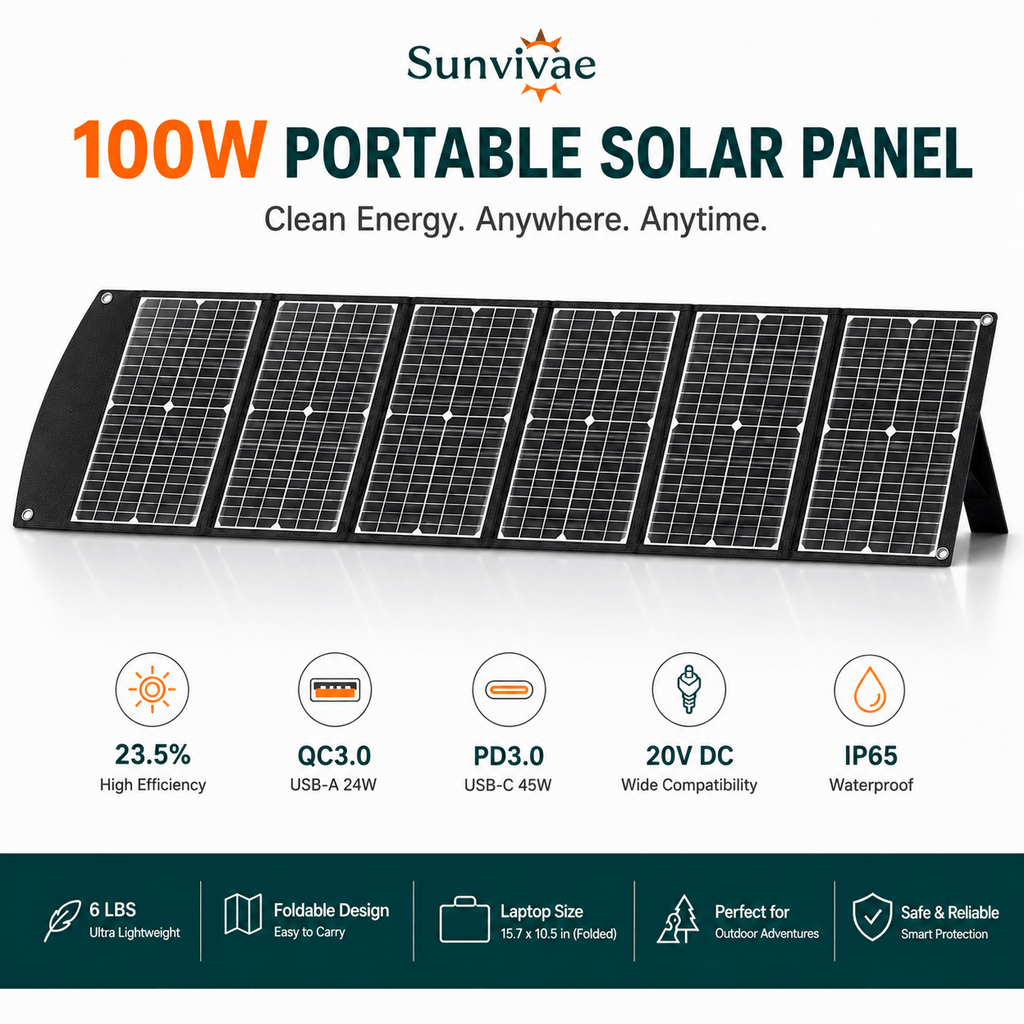 Sunvivae 100W Foldable Solar Panel with USB-C PD 45W - Sunvivae