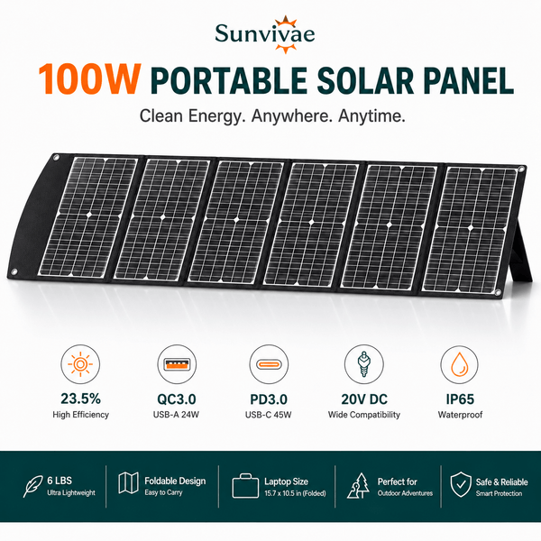 Sunvivae 100W Foldable Solar Panel with USB-C PD 45W