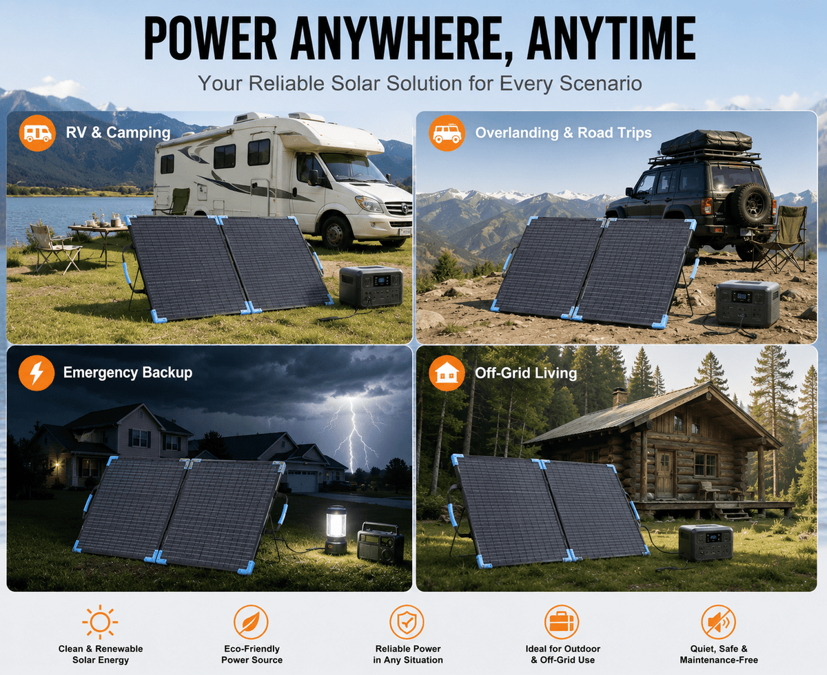 Sunvivae 110W Bifacial Portable Solar Panel with Adjustable Kickstands & Multi-Connector Cable - Sunvivae