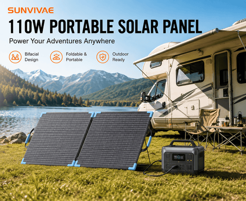 Sunvivae 110W Bifacial Portable Solar Panel with Adjustable Kickstands & Multi-Connector Cable - Sunvivae