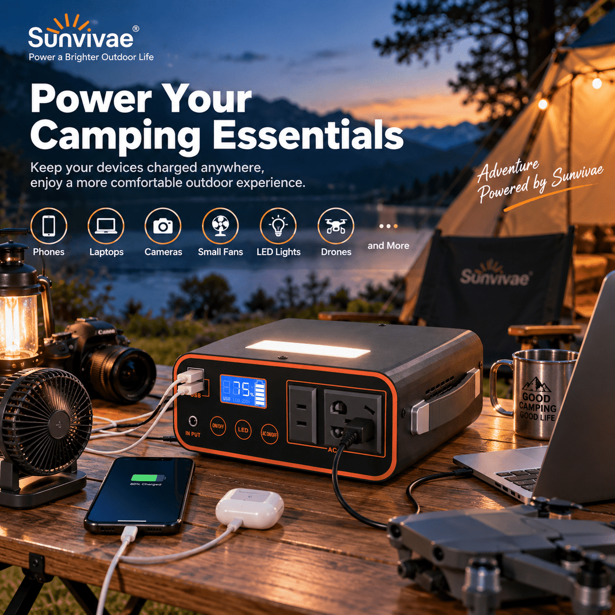 Sunvivae 180Wh LiFePO₄ Portable Power Station, 300W Pure Sine Wave - Sunvivae
