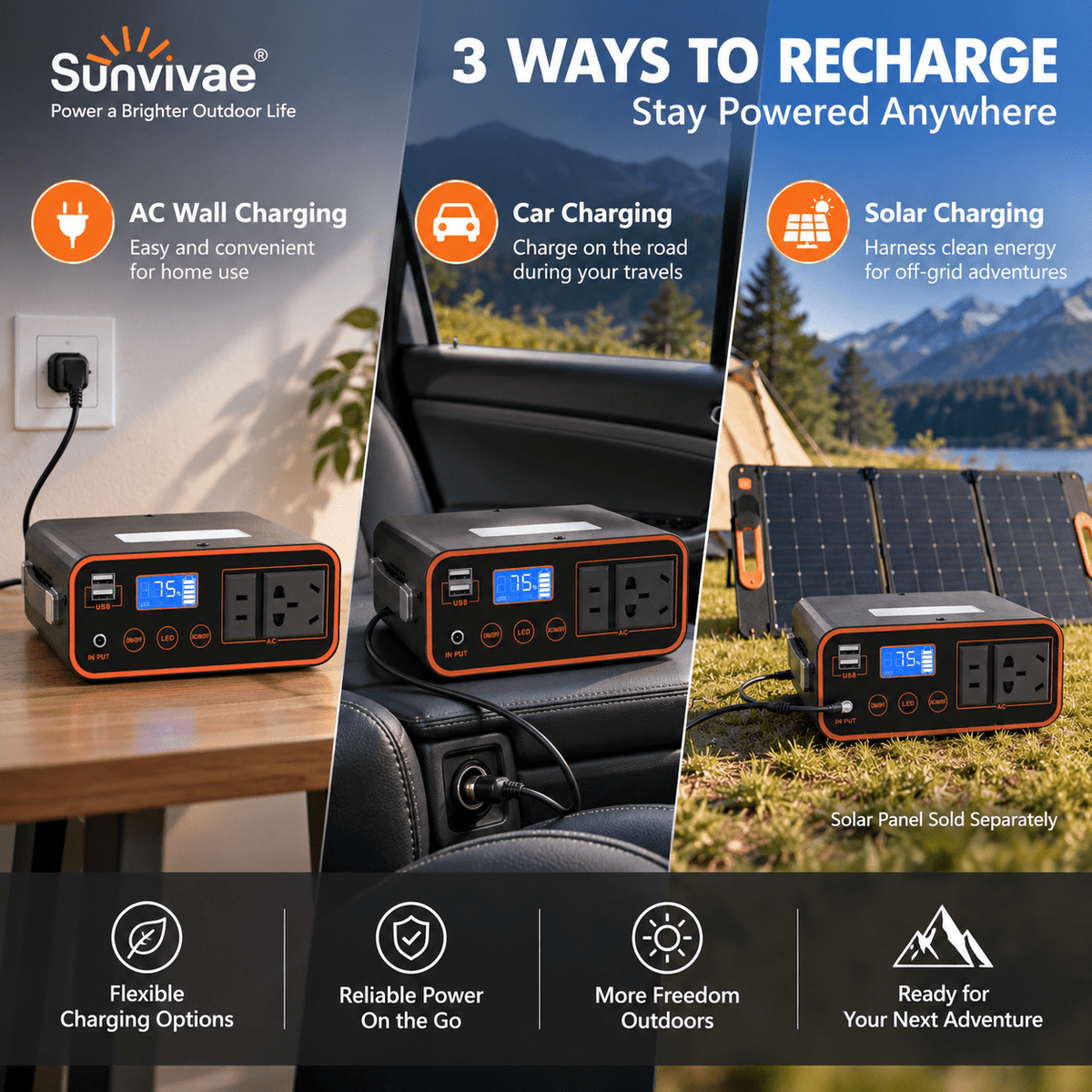 Sunvivae 180Wh LiFePO₄ Portable Power Station, 300W Pure Sine Wave - Sunvivae
