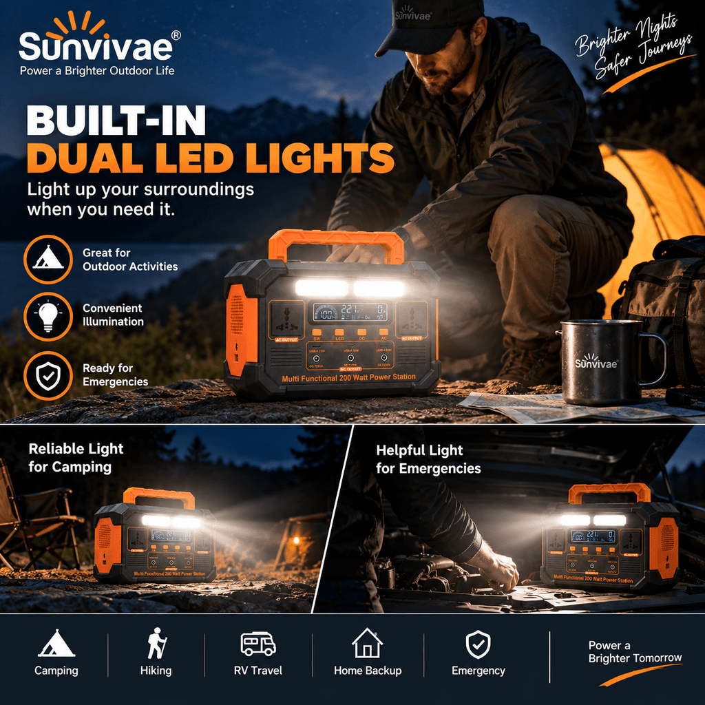 SUNVIVAE 192Wh LiFePO₄ Portable Power Station – 200W Outdoor Backup Power - Sunvivae