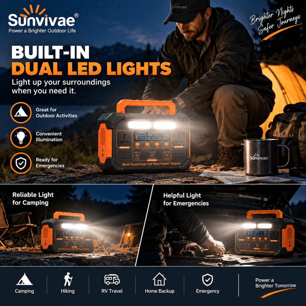 SUNVIVAE 192Wh LiFePO₄ Portable Power Station – 200W Outdoor Backup Power - Sunvivae