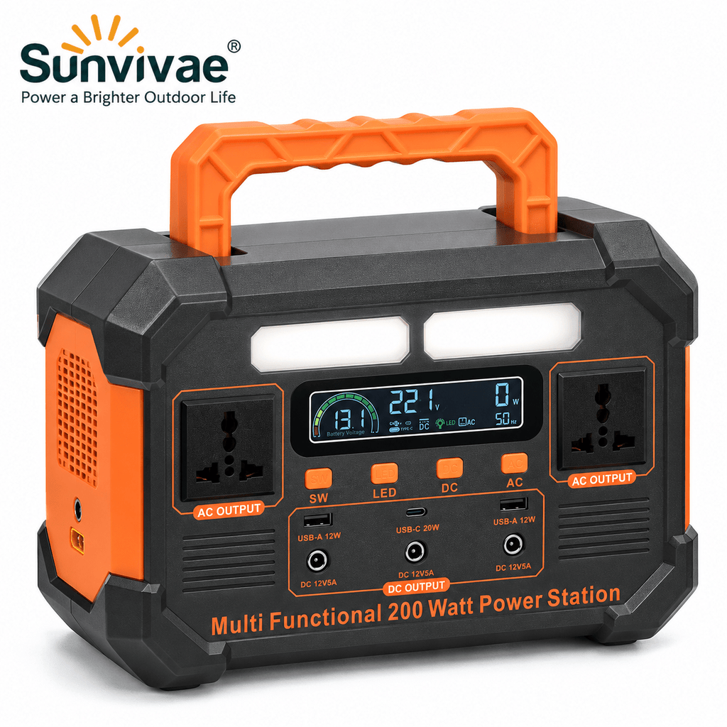 SUNVIVAE 192Wh LiFePO₄ Portable Power Station – 200W Outdoor Backup Power - Sunvivae