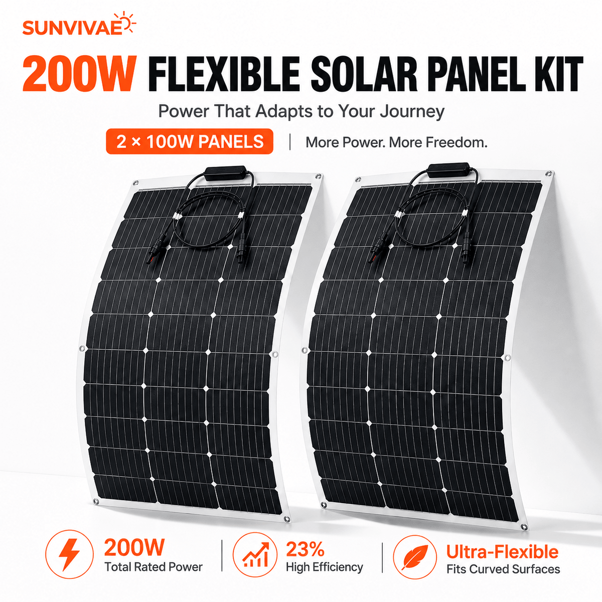 Sunvivae 200W Flexible Solar Panel Kit – 2 × 100W 12V ETFE Monocrystalline Panels - Sunvivae
