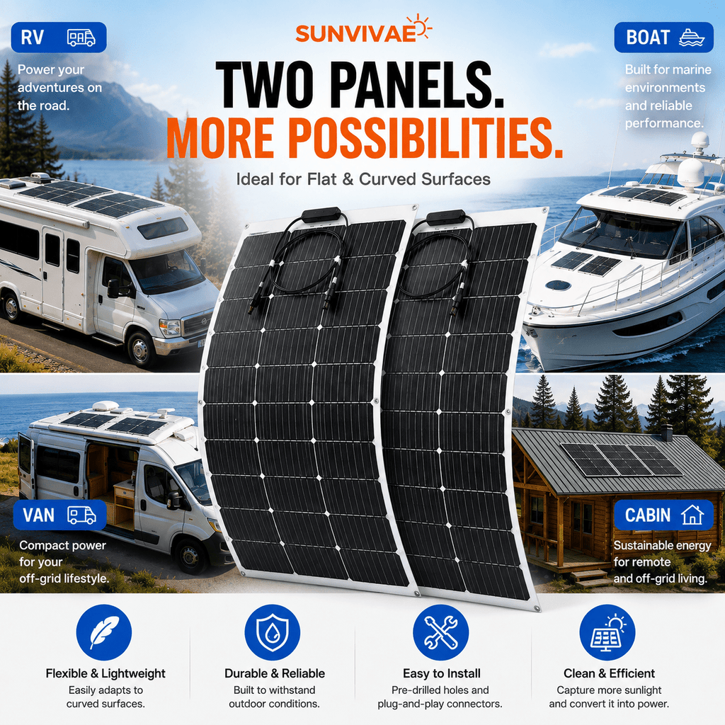 Sunvivae 200W Flexible Solar Panel Kit – 2 × 100W 12V ETFE Monocrystalline Panels - Sunvivae