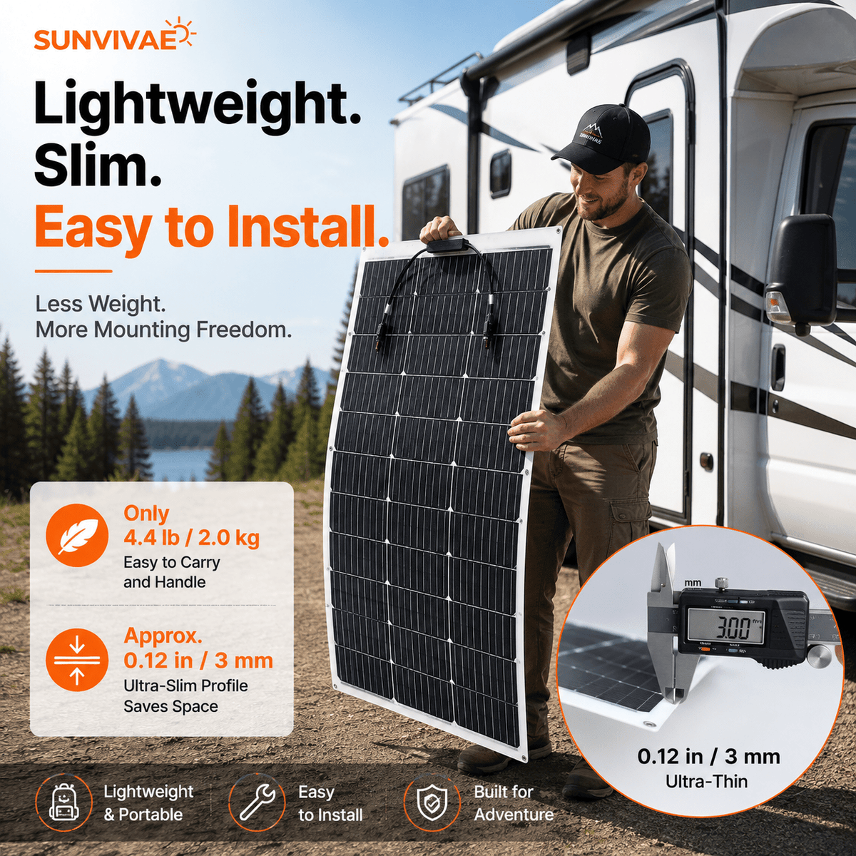 Sunvivae 200W Flexible Solar Panel Kit – 2 × 100W 12V ETFE Monocrystalline Panels - Sunvivae