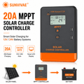 Sunvivae 20A MPPT Solar Charge Controller for 12V/24V Batteries with LCD & Dual USB - Sunvivae