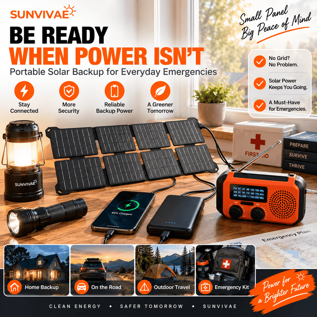 Sunvivae 25W Foldable Solar Panel with USB-C, USB-A & DC Output, IPX6 Water Resistant - Sunvivae