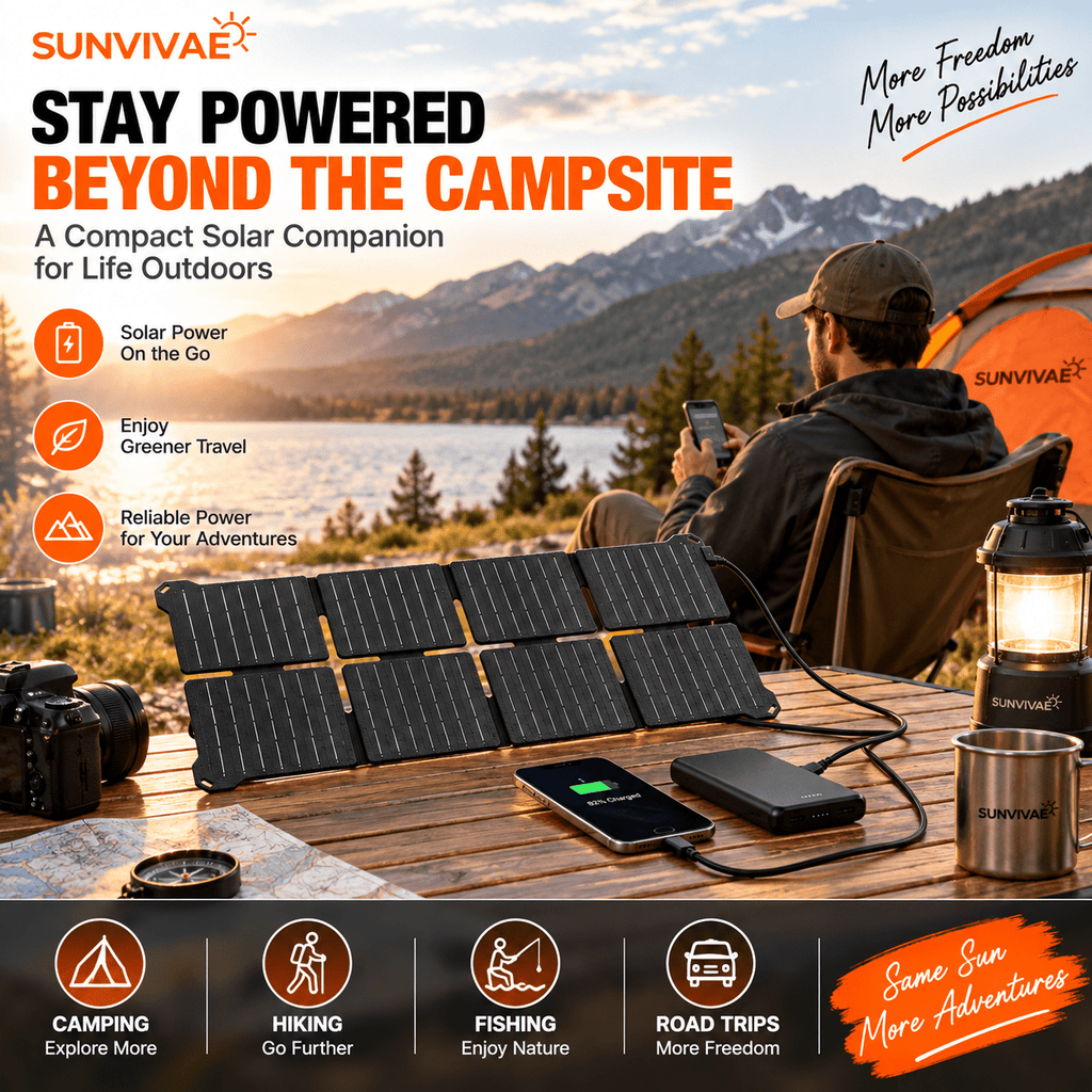 Sunvivae 25W Foldable Solar Panel with USB-C, USB-A & DC Output, IPX6 Water Resistant - Sunvivae