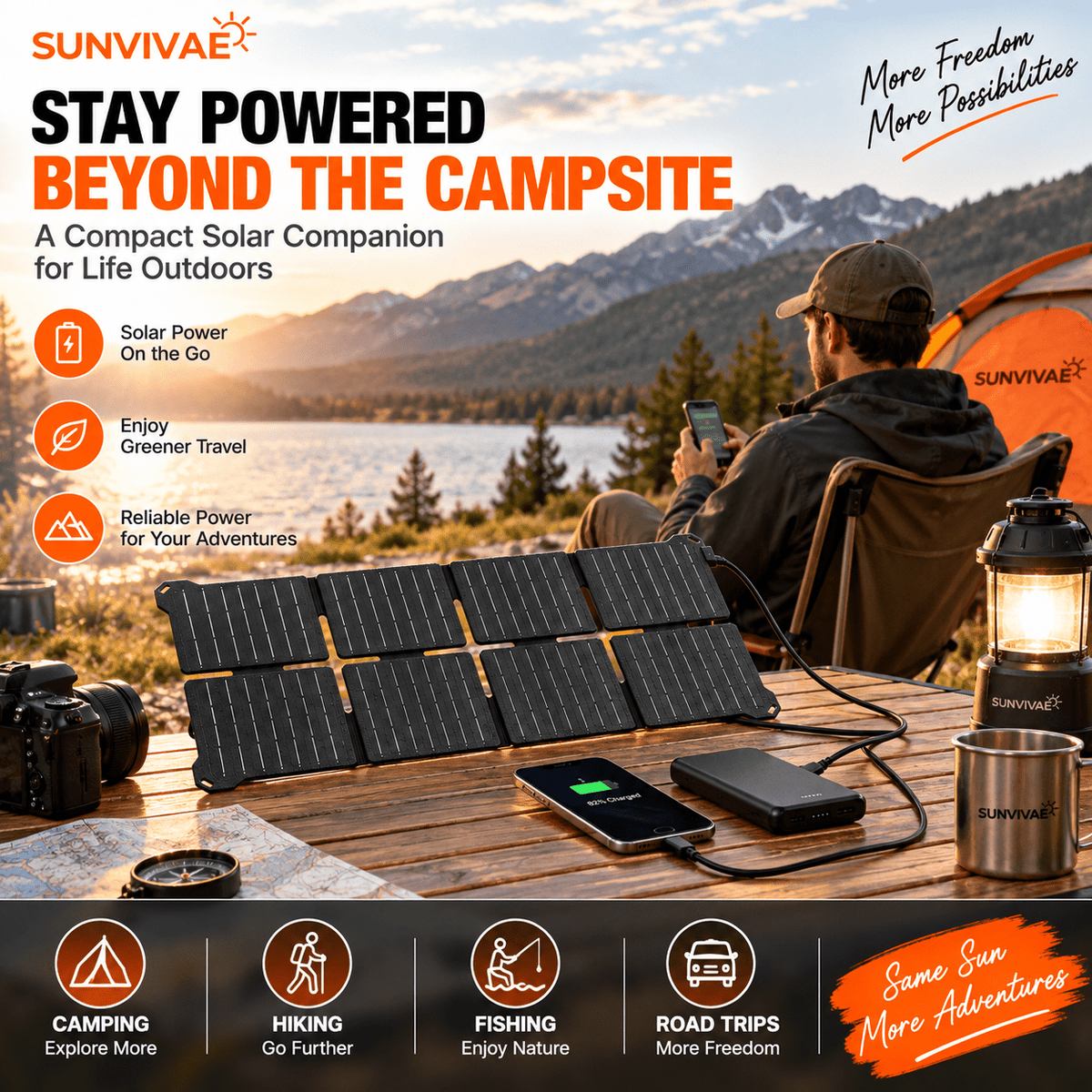 Sunvivae 25W Foldable Solar Panel with USB-C, USB-A & DC Output, IPX6 Water Resistant - Sunvivae