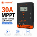 Sunvivae 30A MPPT Solar Charge Controller, 12V/24V Auto, 390W/780W with LCD & Dual USB - Sunvivae