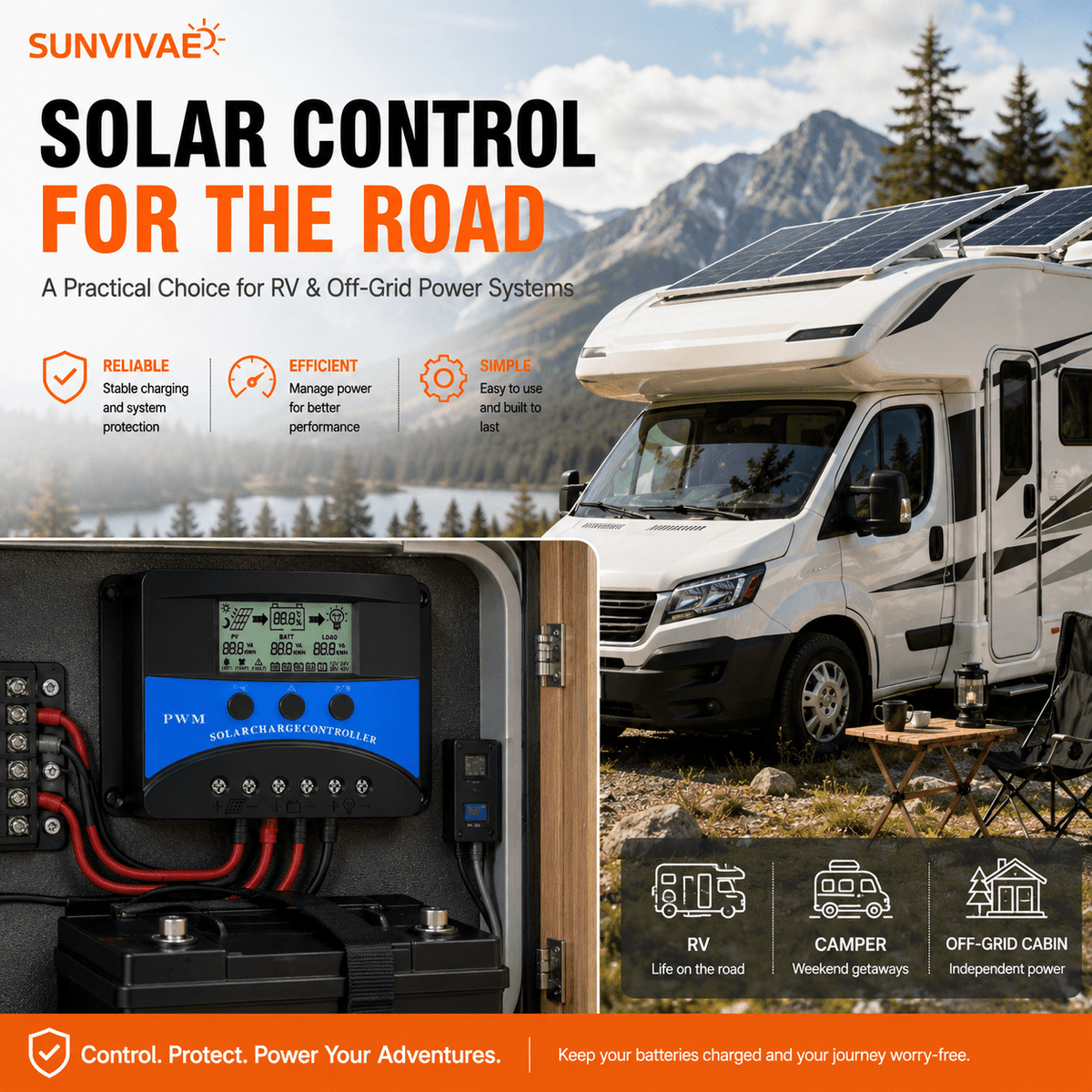 Sunvivae 30A PWM Solar Charge Controller for 12V/24V Batteries with LCD & Dual USB - Sunvivae