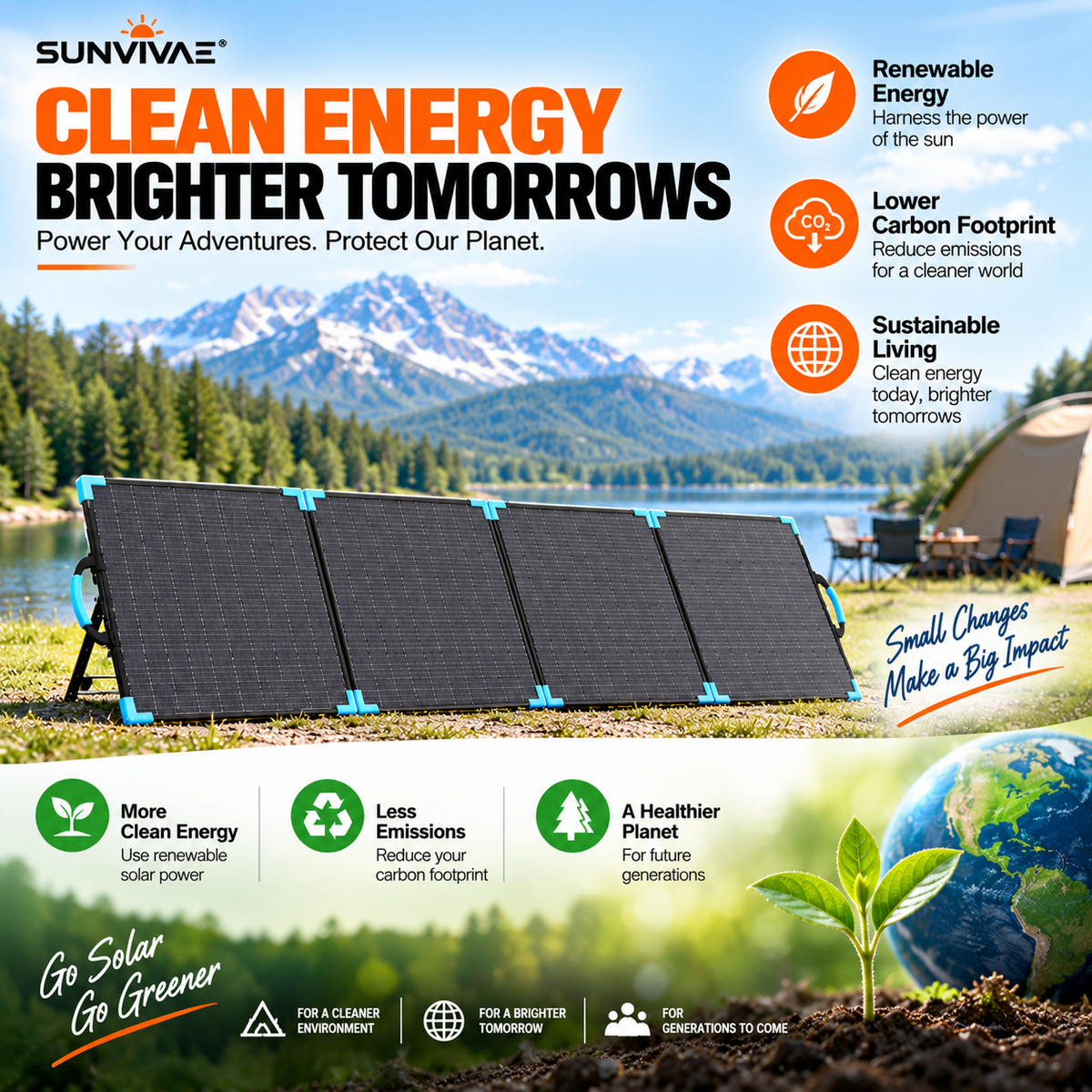 Sunvivae 400W Bifacial Foldable Solar Panel with 7-in-1 Adapter Cable - Sunvivae
