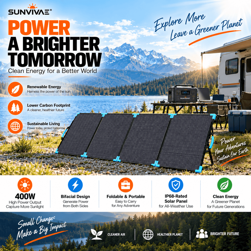 Sunvivae 400W Bifacial Foldable Solar Panel with 7-in-1 Adapter Cable - Sunvivae