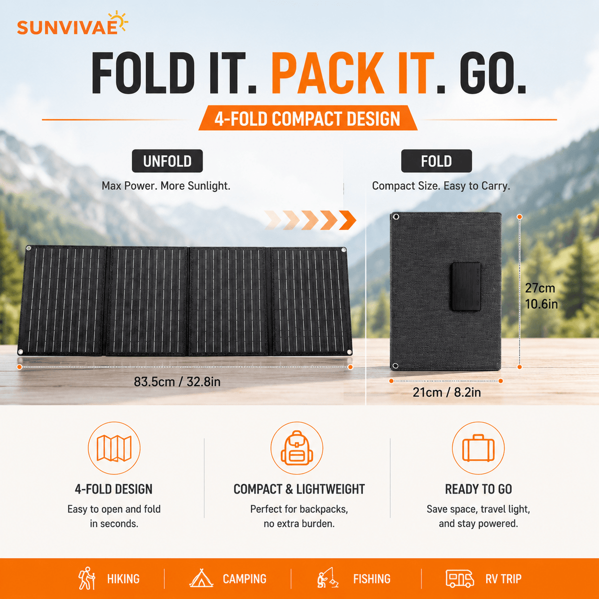 Sunvivae 40W Portable Solar Panel | 4-Fold USB Charger for Camping & Hiking - Sunvivae