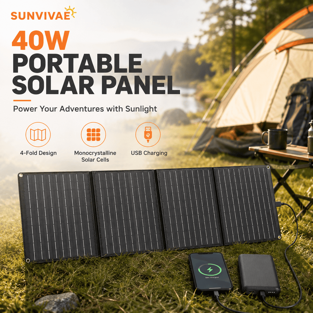 Sunvivae 40W Portable Solar Panel | 4-Fold USB Charger for Camping & Hiking - Sunvivae