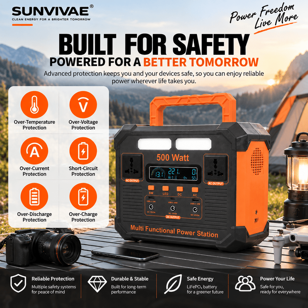 SUNVIVAE 500W Portable Power Station – 384Wh LiFePO₄ Backup Power - Sunvivae