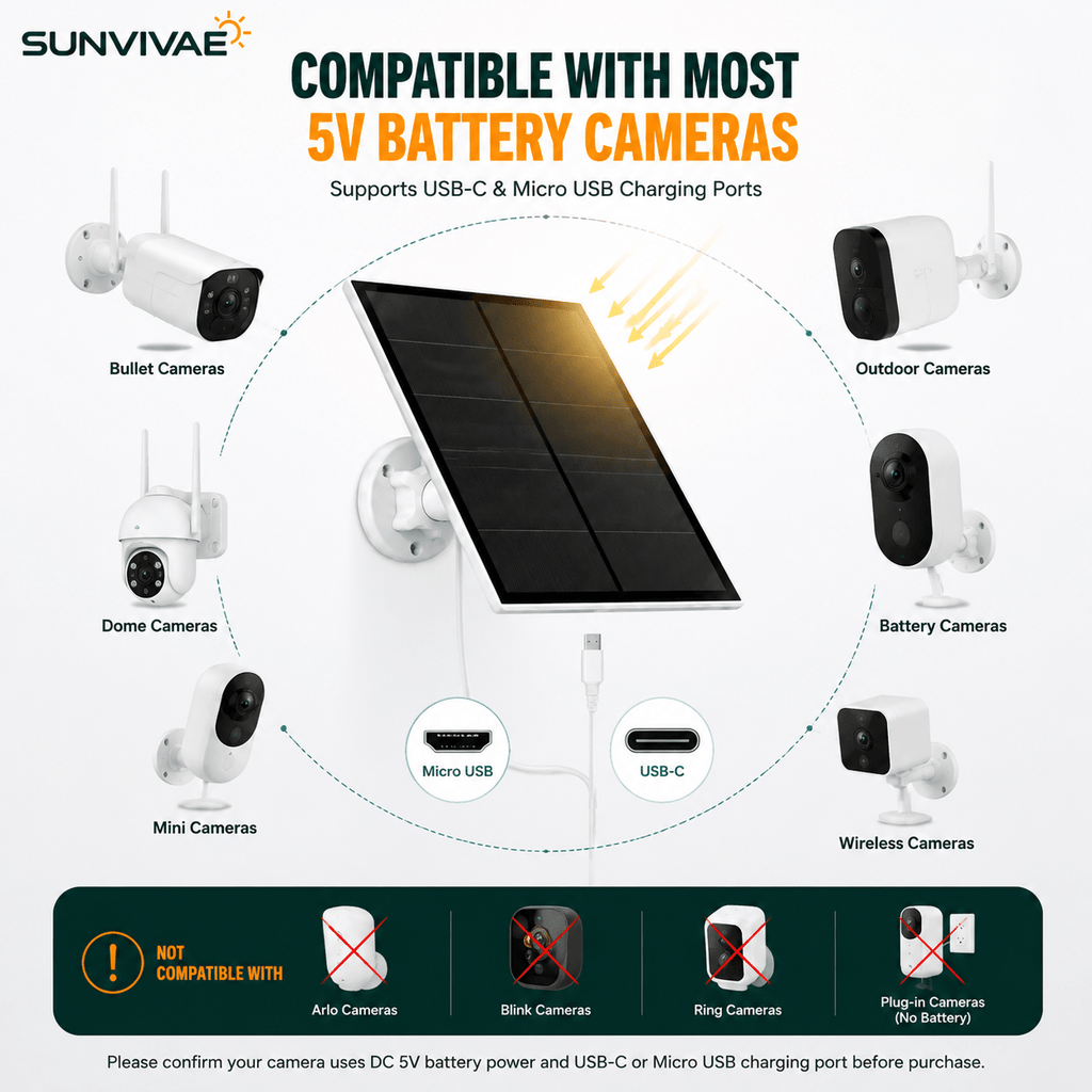 Sunvivae 5W Solar Panel for Battery Security Cameras - Sunvivae