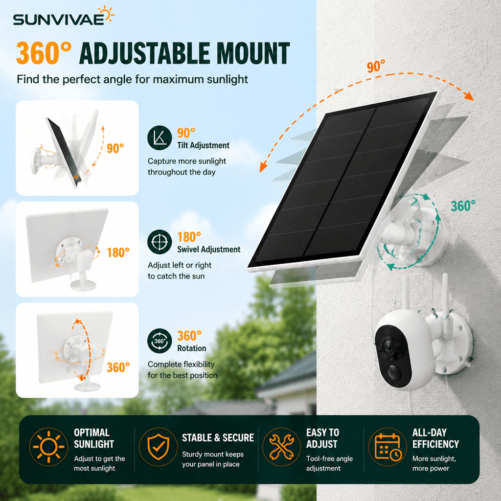 Sunvivae 5W Solar Panel for Battery Security Cameras - Sunvivae