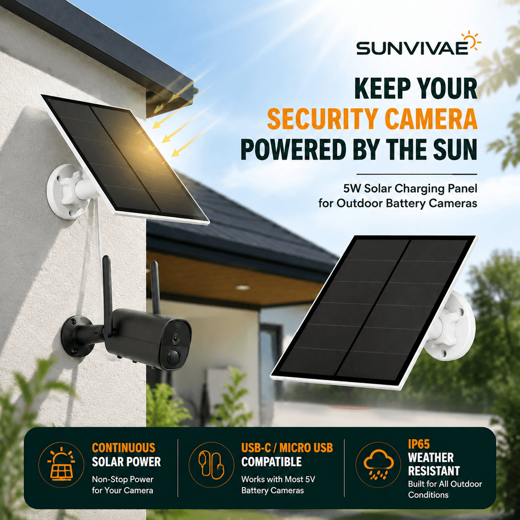 Sunvivae 5W Solar Panel for Battery Security Cameras - Sunvivae